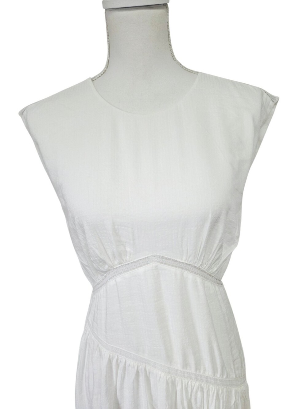 FRAME Gathered Seam Lace Inset Dress White Small - Picture 4 of 10